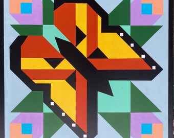 Hand Painted Butterfly Barn Quilt: 2' outdoor decor
