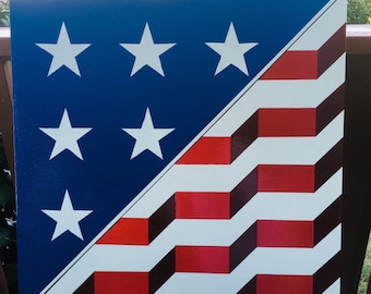 Hand Painted US Flag Barn Quilt: 24" Wooden Quilt Block