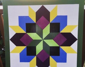 Hand Painted Starburst Barn Quilt  #15.  24" Wooden Quilt Block