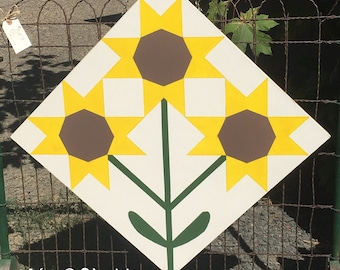Hand Painted Sunflower Barn Quilt. #2  24x24 Wood Quilt Block
