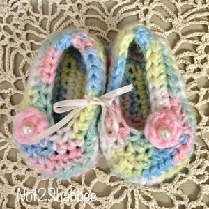 Baby Girl Booties - Pink Multi-Colored Crochet Baby Booties with Crochet Flower - Baby Girl Shoes - Crocheted Baby Slippers Booties Shoes