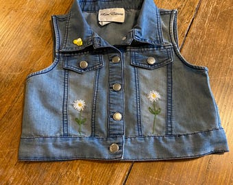 Child’s Embellished Denim Vest.  Size 6X. Trimed with embroidery.
