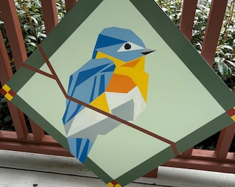 Hand Painted Bluebird Barn Quilt, 2x2 ft, Original Design