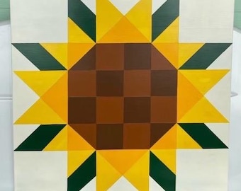 Hand Painted Sunflower Barn Quilt: 2' outdoor Wall Art. #1