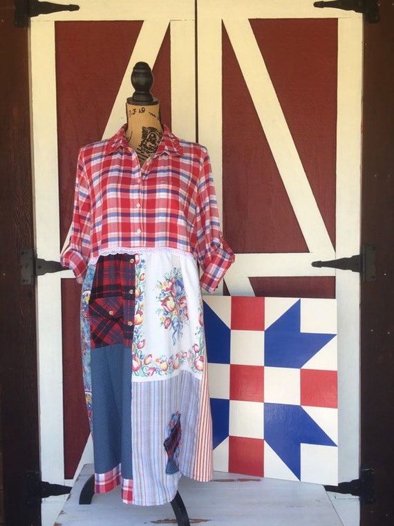 Womens Boho Country Plaid Shirt Dress With Long Patchwork - Etsy