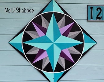 Hand Painted Mariner's Compass Barn Quilt: Outdoor Wood Art (24”x 24”)