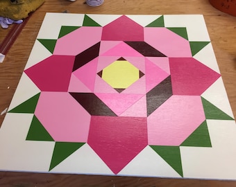Hand Painted Rose Barn Quilt: 2'x2' Wooden sign board.