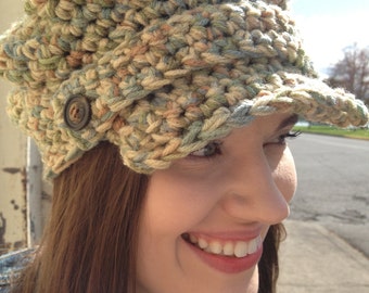 Crocheted Cabled Newsboy Hat – Chunky Acrylic Winter Cap