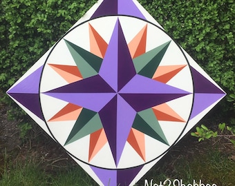 Hand Painted Mariner's Compass Barn Quilt - 24" Wooden Quilt Art