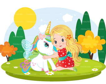 Little girl hugging unicorn clipart, unicorn clipart, unicorn graphics, sublimation PNG, girl clipart, girl graphics, unicorn party