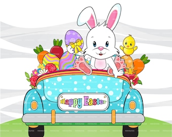 Easter sublimation PNG, Easter clipart, Bunny truck, Rabbit truck, Easter graphics