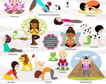 Yoga clipart, Kids Yoga, Meditation, Exercise clipart, Yoga class, Gym practice, heath, fitness clipart