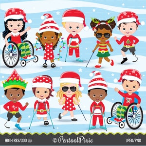 Clipart para crianças com deficiência, clipart de Natal, deficiência, necessidades especiais, clipart para cadeira de rodas, deficiente, amputado, membro protético