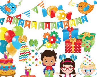 Birthday Clipart, birthday elements  - INSTANT DOWNLOAD