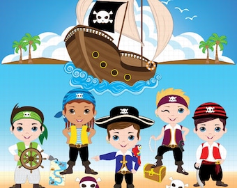 Pirate Clipart Pirate Boy and Girl digital clip art Pirate | Etsy