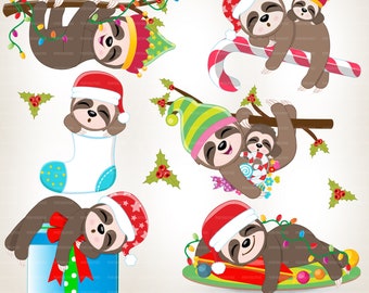 Christmas Sloth Clipart, Christmas clipart, Sloth Clip Art, Christmas Sloths Clipart, Sleeping Sloth, Christmas party clipart