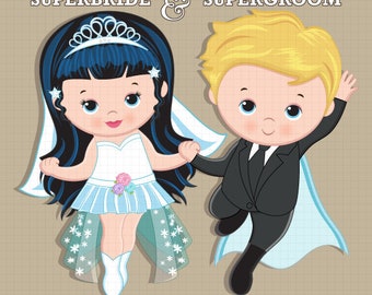 Bride and Groom clipart, Wedding couple, Power couple, Super bride and groom clipart