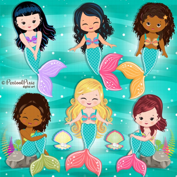 Mermaid Clipart Mermaid Princess Mermaid Graphics Pastel - Etsy India