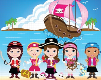 Pirate Clipart, Pirate Clip Art, Pirate Digital Clipart, Pirate Girl Clipart, Pirate party Clipart, Pirate birthday