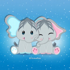 Geschwister Clipart, Familie, Bruder Schwester, Baby Elefant, Mädchen Elefant, Junge Elefant, Baby-Dusche, Geburtstag Clipart