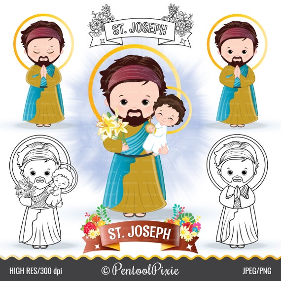 Saint Joseph Clipart Saints Clipart Cute Saints Catholic - Etsy UK