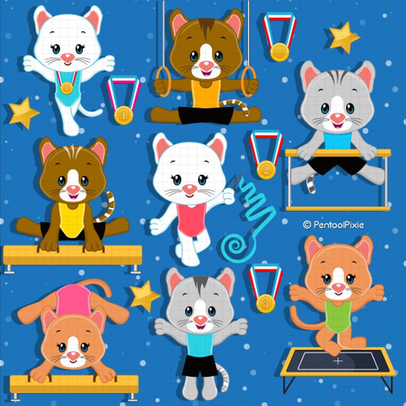 Cat clipart kittens kitty Gymnastics Girls clipart | Etsy