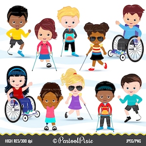 Disabled kids clipart, disability, special needs, wheelchair clipart, handicapped, amputee, prosthetic limb