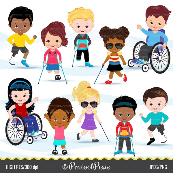 Behinderte Kinder Clipart, Behinderung, besondere Bedürfnisse, Rollstuhl Clipart, behindert, amputiert, prothetische Gliedmaßen