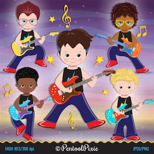 Rock star boys clipart, Rocker kids, Rock party, Rock band, Music band, guitarist, Pop music image 1
