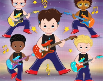 Rock star boys clipart, Rocker kids, Rock party, Rock band, Music band, guitarist, Pop music