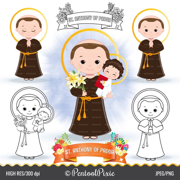 Saint Anthony clipart, Saints clipart, cute saints, St. Anthony of Padua, Catholic saints, santo, catechesis, sunday school