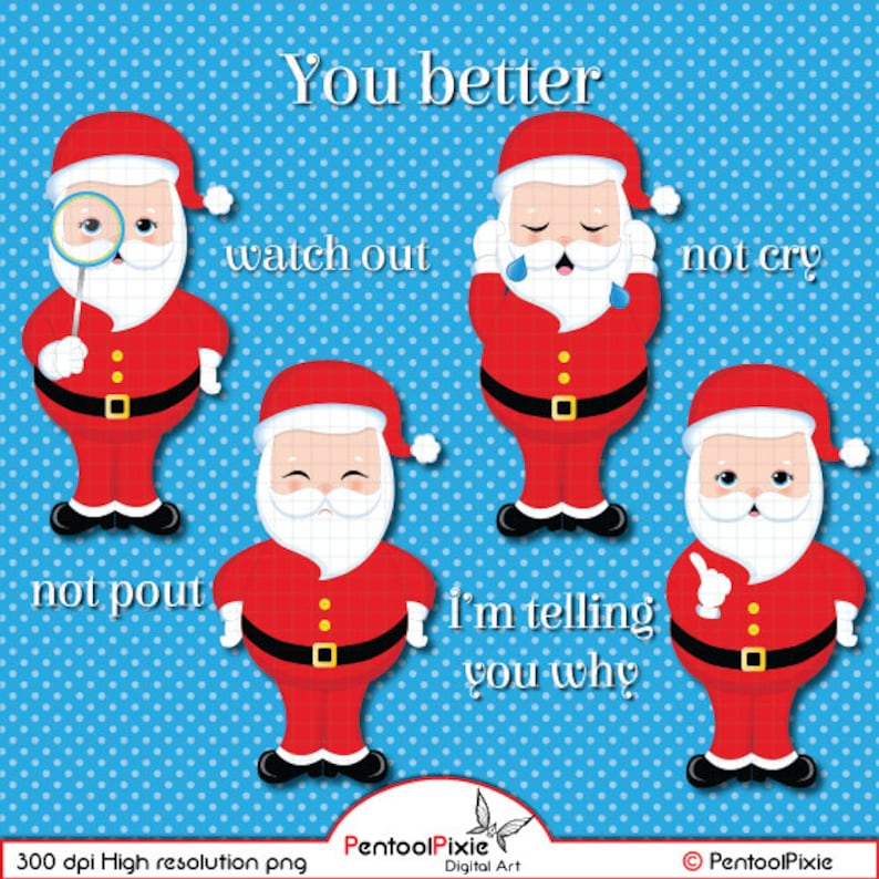 You better watch out Christmas carols clipart Santa Claus Etsy