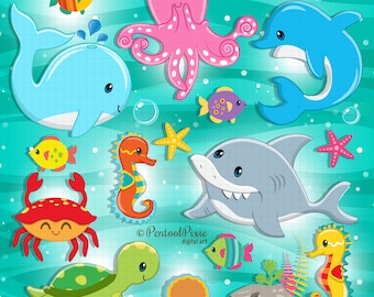 Sea animals clipart, sea creatures, under sea animals, fish clipart