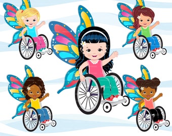 Disabled kids clipart, disability, special needs, wheelchair clipart, handicapped, butterfly girls, butterfly clipart