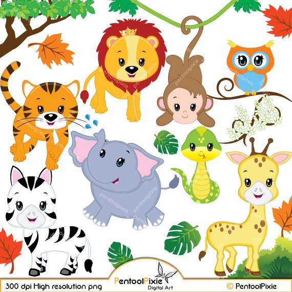 Jungle Animal Clipart, Baby Animals, Safari Clipart 