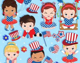 Patriotic babies, 4th of July baby, Fourth of July clipart, Independence day clipart, Patriotic clipart, 4th of July