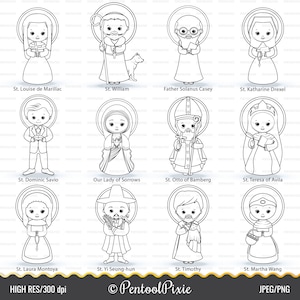 Clipart Saints, CZĘŚĆ 10, słodkie święci, clipart Jezusa, lineart, kolorowanki clipart, czarno-białe, religijne, clipart szkoły niedzielnej