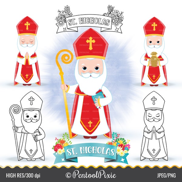 Saint Nicholas clipart, Saints clipart, cute saints, St. Nicholas, Catholic saints, santo, catechesis, Santa Claus clipart