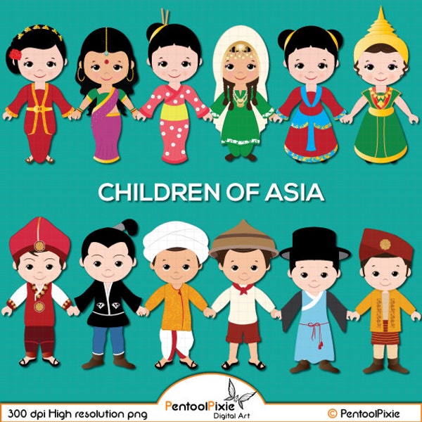 Children of Asia clipart, Asian kids, Children, Unity clipart, Ethnic Kids, Asian children