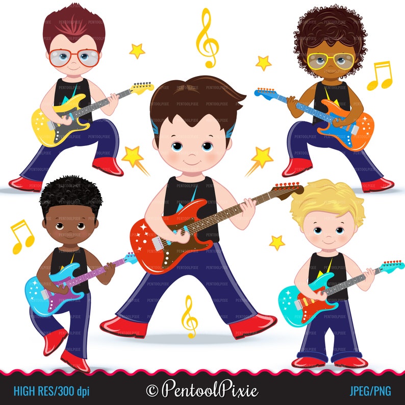 Rock star boys clipart, Rocker kids, Rock party, Rock band, Music band, guitarist, Pop music image 2