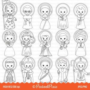 聖人のクリップアート、パート 1、かわいい聖人、イエスのクリップアート、線画、塗り絵のクリップアート、白黒、宗教、日曜学校のクリップアート