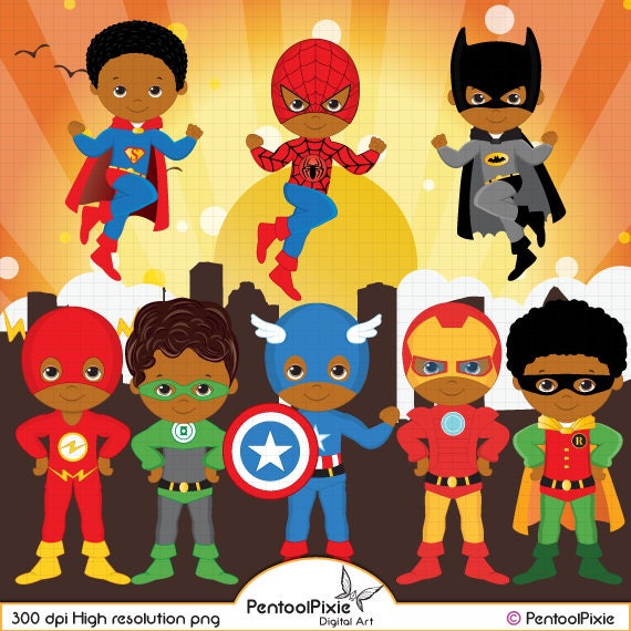 African American Superhero Clipart Super Hero Clipart Etsy