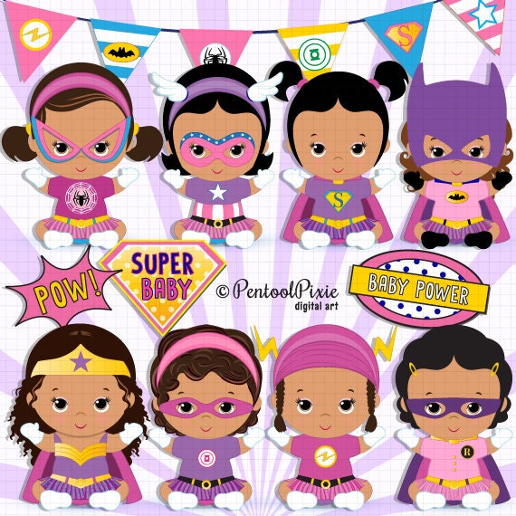 Superheld Baby Madchen Clipart Afroamerikaner Braune Haut Etsy