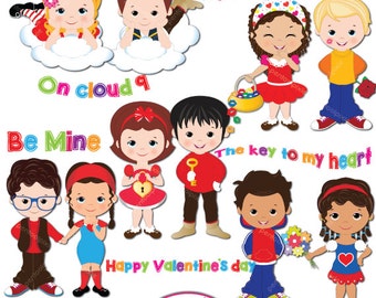 Valentine clipart, Valentine's day, Love clipart, Boy and Girl, Heart clipart, Commercial and Personal use