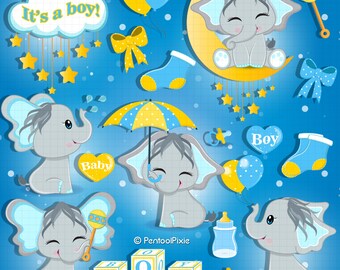 Baby elephant, baby boy elephant, baby boy clipart, baby shower, birthday clipart