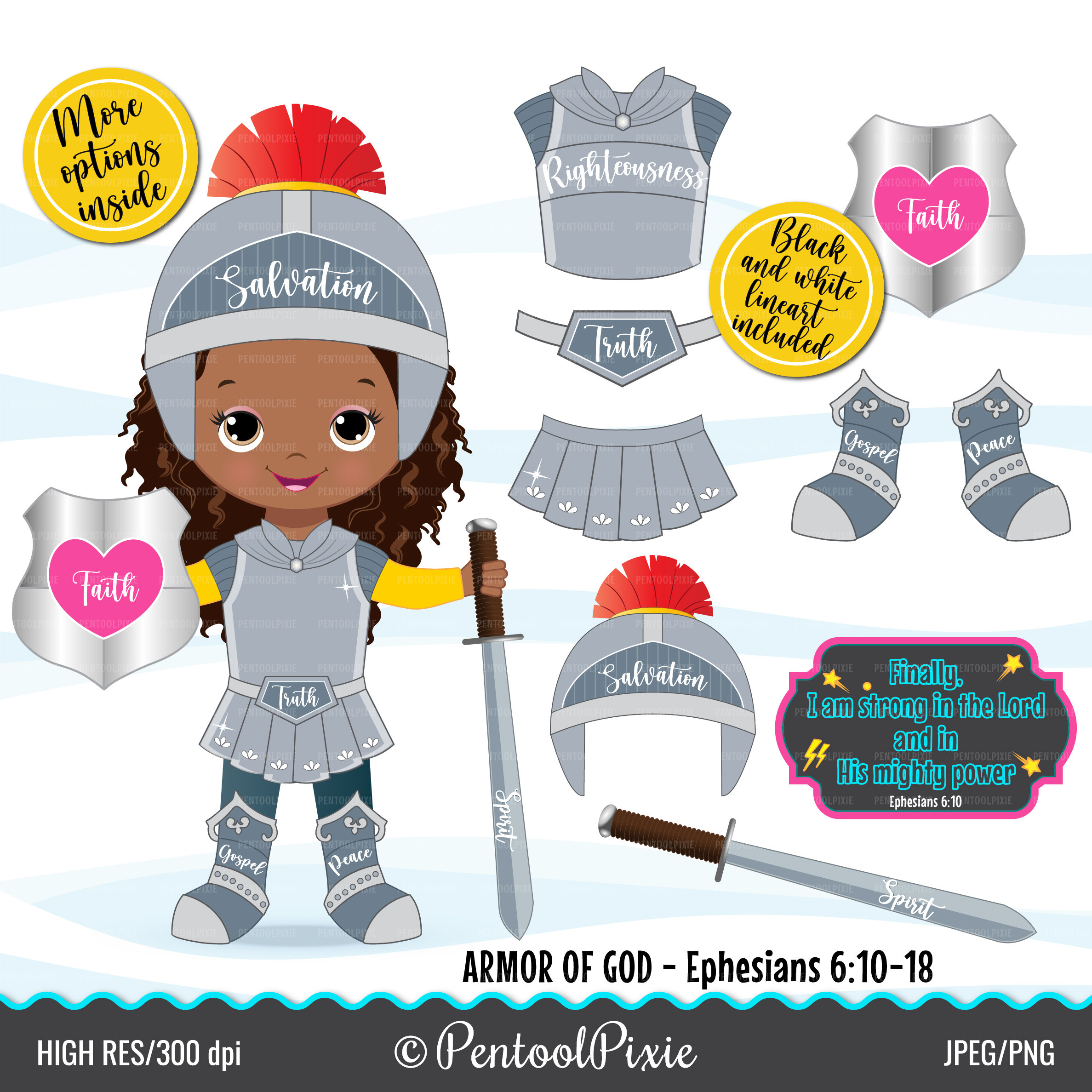 Armor of God Clipart African American Girl Ephesians Bible - Etsy India