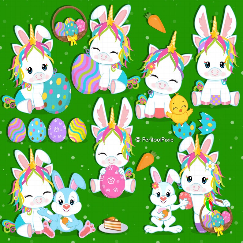 Easter clipart Unicorn bunny Easter unicorn Unicorn Etsy