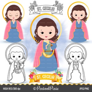 Imágenes prediseñadas de Santa Cecilia, imágenes prediseñadas de santos, santos lindos, Santa Cecilia, santos católicos, santo, catequesis, imágenes prediseñadas de la escuela dominical, arte lineal