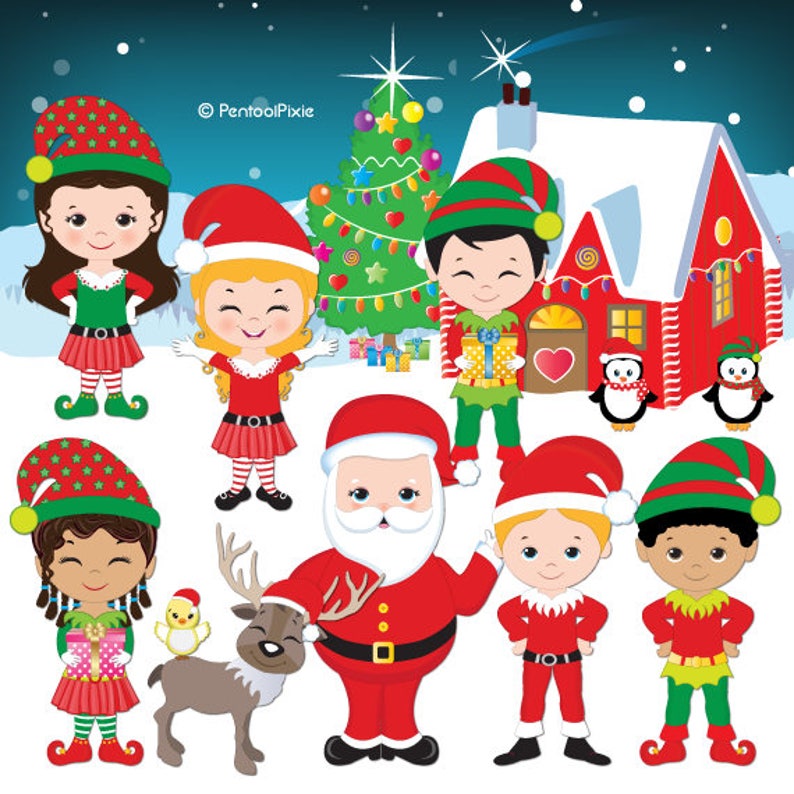 Christmas Clipart Santa's Elves Clipart Cute Elf Etsy Canada