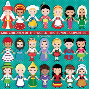 Girl children of the World clipart, BIG BUNDLE girl children clipart, Girl child, Children of the world, World children, Unity clipart
